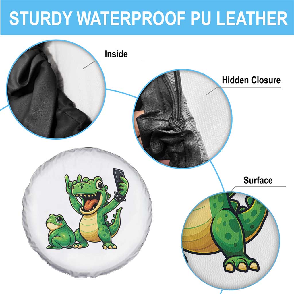 Funny Dinosaur Frog Selfie Spare Tire Cover Rock On Hand - Wonder Print Shop