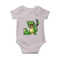 Funny Dinosaur Frog Selfie Baby Onesie Rock On Hand - Wonder Print Shop