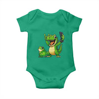 Funny Dinosaur Frog Selfie Baby Onesie Rock On Hand - Wonder Print Shop