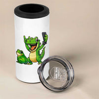 Funny Dinosaur Frog Selfie 4 in 1 Can Cooler Tumbler Rock On Hand