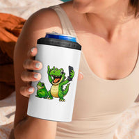 Funny Dinosaur Frog Selfie 4 in 1 Can Cooler Tumbler Rock On Hand