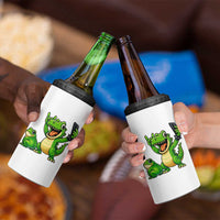 Funny Dinosaur Frog Selfie 4 in 1 Can Cooler Tumbler Rock On Hand