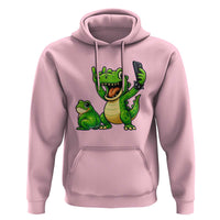 Funny Dinosaur Frog Selfie Hoodie Rock On Hand - Wonder Print Shop