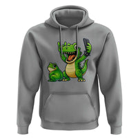 Funny Dinosaur Frog Selfie Hoodie Rock On Hand - Wonder Print Shop