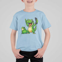 Funny Dinosaur Frog Selfie T Shirt For Kid Rock On Hand - Wonder Print Shop