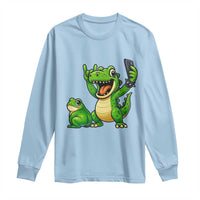 Funny Dinosaur Frog Selfie Long Sleeve Shirt Rock On Hand - Wonder Print Shop