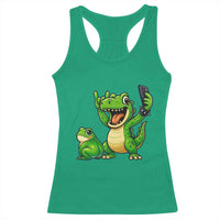 Funny Dinosaur Frog Selfie Racerback Tank Top Rock On Hand - Wonder Print Shop