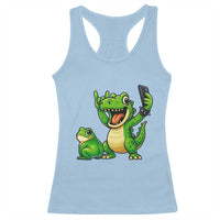 Funny Dinosaur Frog Selfie Racerback Tank Top Rock On Hand - Wonder Print Shop