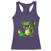 Funny Dinosaur Frog Selfie Racerback Tank Top Rock On Hand - Wonder Print Shop