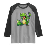 Funny Dinosaur Frog Selfie Raglan Shirt Rock On Hand - Wonder Print Shop