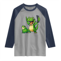 Funny Dinosaur Frog Selfie Raglan Shirt Rock On Hand - Wonder Print Shop