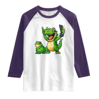 Funny Dinosaur Frog Selfie Raglan Shirt Rock On Hand - Wonder Print Shop