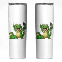 Funny Dinosaur Frog Selfie Skinny Tumbler Rock On Hand