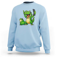Funny Dinosaur Frog Selfie Sweatshirt Rock On Hand - Wonder Print Shop