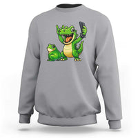 Funny Dinosaur Frog Selfie Sweatshirt Rock On Hand - Wonder Print Shop