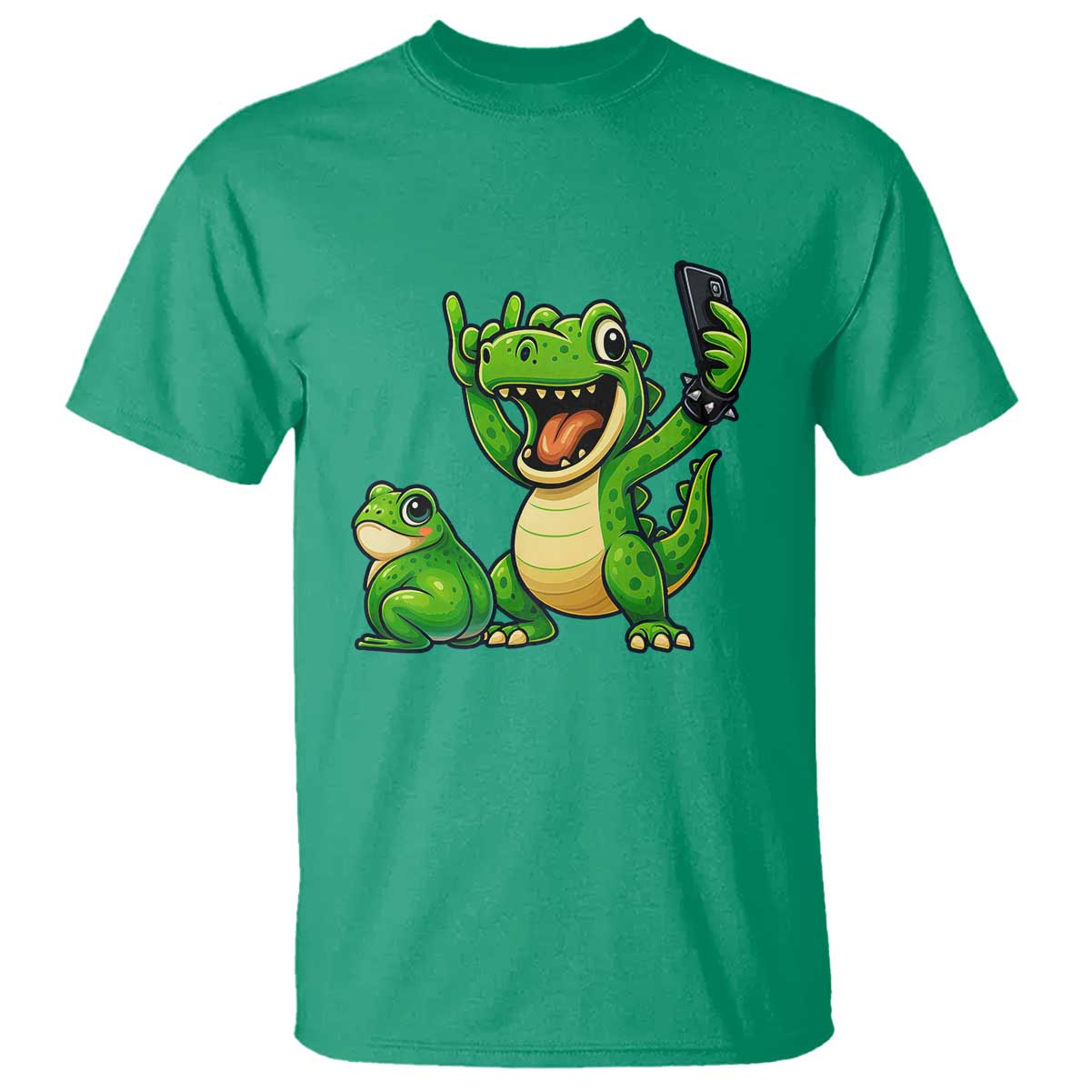 Funny Dinosaur Frog Selfie T Shirt Rock On Hand - Wonder Print Shop