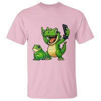 Funny Dinosaur Frog Selfie T Shirt Rock On Hand - Wonder Print Shop