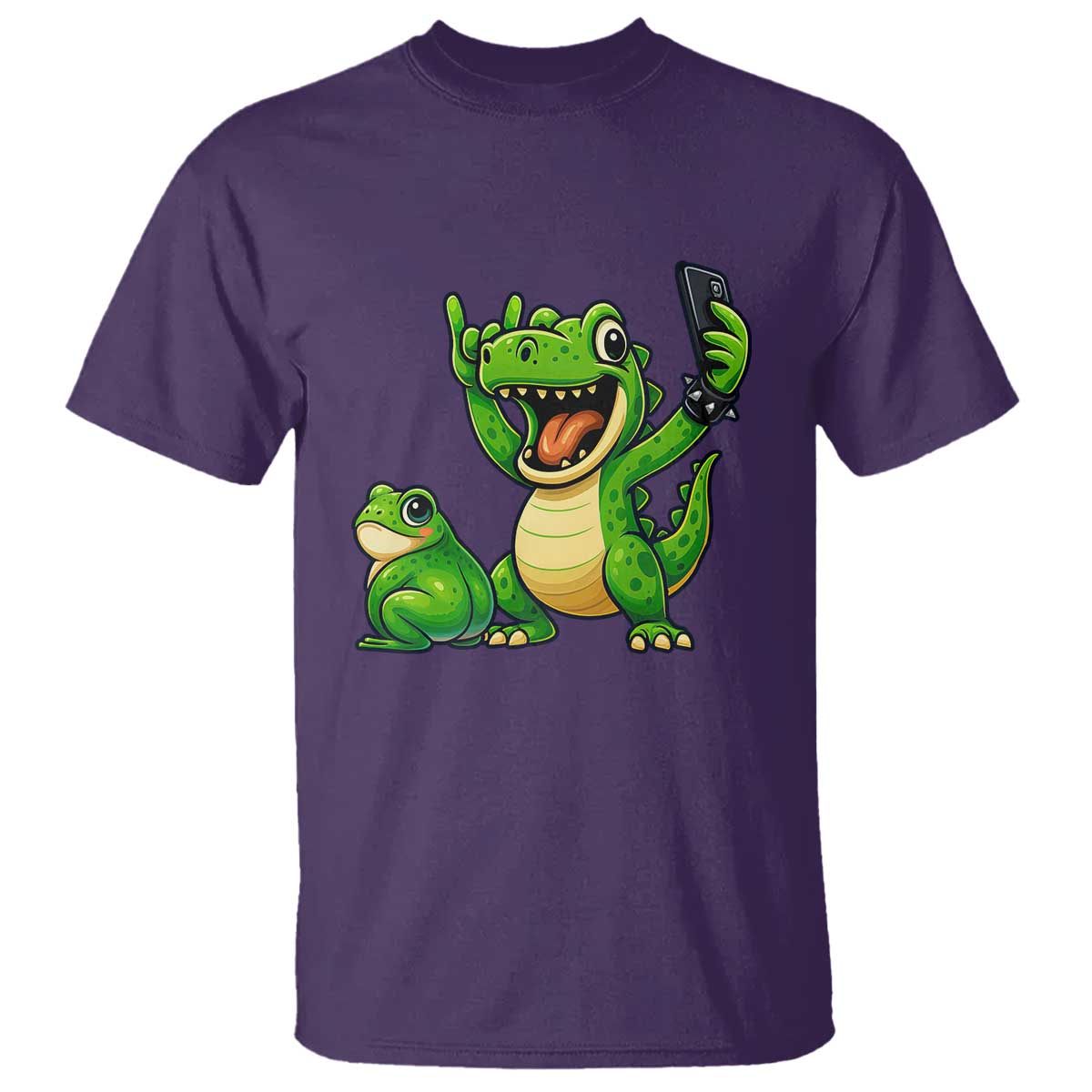 Funny Dinosaur Frog Selfie T Shirt Rock On Hand - Wonder Print Shop