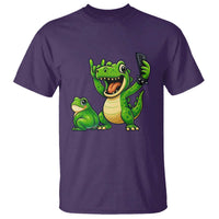 Funny Dinosaur Frog Selfie T Shirt Rock On Hand - Wonder Print Shop