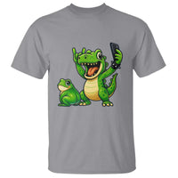 Funny Dinosaur Frog Selfie T Shirt Rock On Hand - Wonder Print Shop