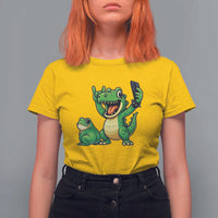 Funny Dinosaur Frog Selfie T Shirt For Women Rock On Hand - Wonder Print Shop