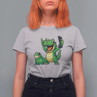 Funny Dinosaur Frog Selfie T Shirt For Women Rock On Hand - Wonder Print Shop
