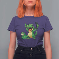 Funny Dinosaur Frog Selfie T Shirt For Women Rock On Hand - Wonder Print Shop