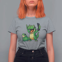 Funny Dinosaur Frog Selfie T Shirt For Women Rock On Hand - Wonder Print Shop