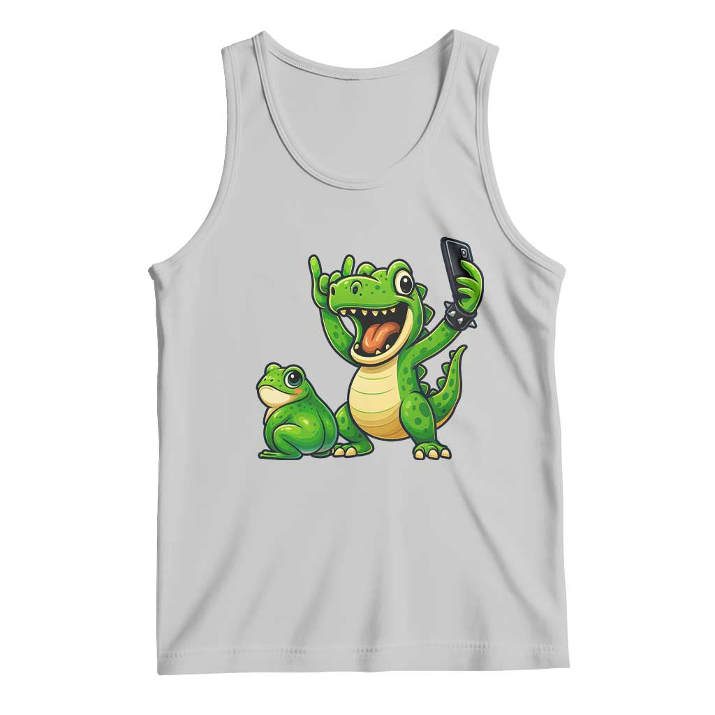 Funny Dinosaur Frog Selfie Tank Top Rock On Hand - Wonder Print Shop