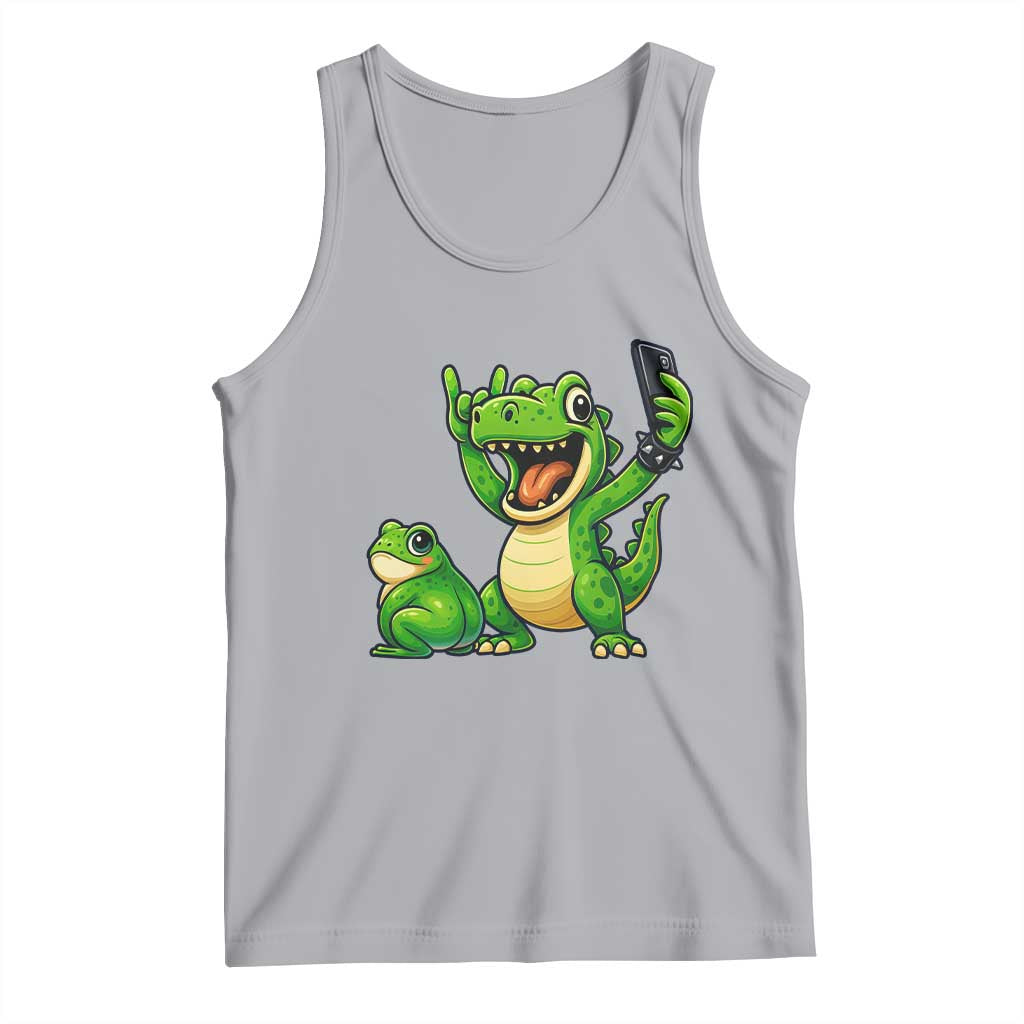 Funny Dinosaur Frog Selfie Tank Top Rock On Hand - Wonder Print Shop