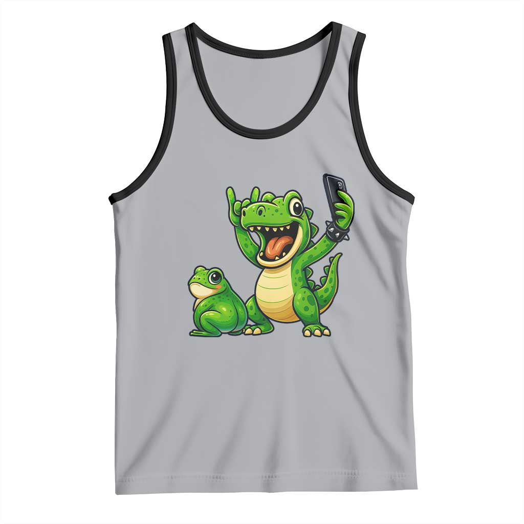 Funny Dinosaur Frog Selfie Tank Top Rock On Hand - Wonder Print Shop