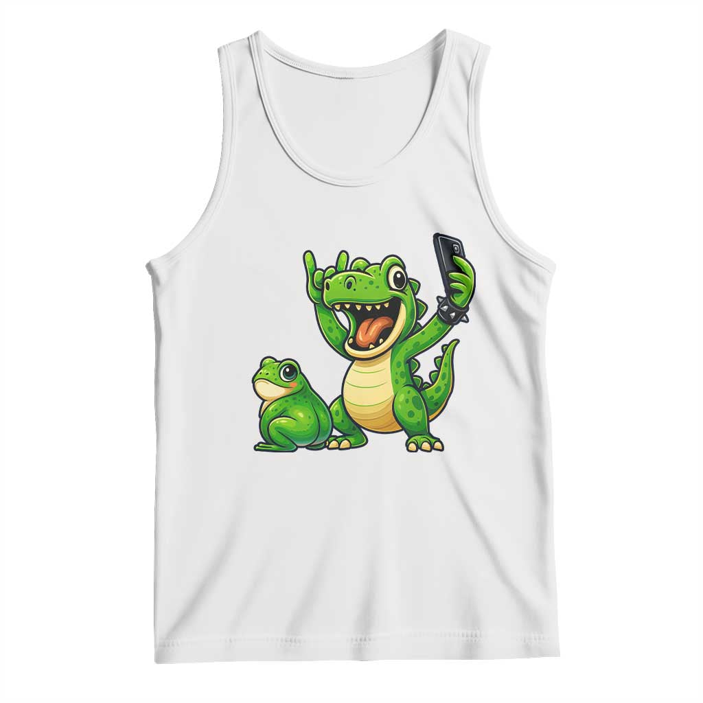 Funny Dinosaur Frog Selfie Tank Top Rock On Hand - Wonder Print Shop