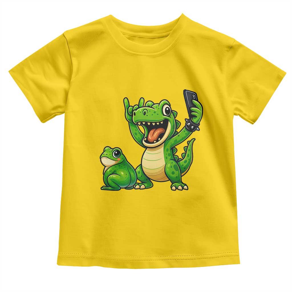 Funny Dinosaur Frog Selfie Toddler T Shirt Rock On Hand - Wonder Print Shop