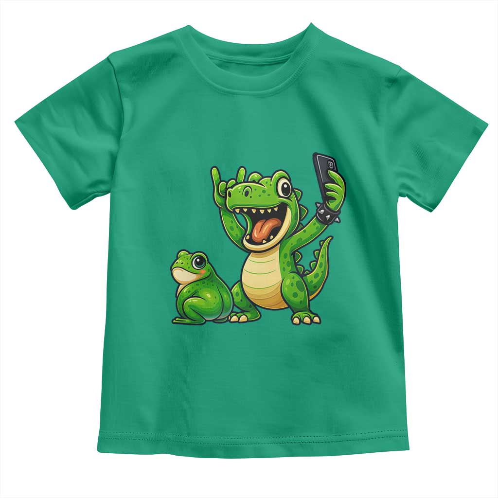 Funny Dinosaur Frog Selfie Toddler T Shirt Rock On Hand - Wonder Print Shop