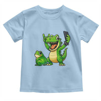 Funny Dinosaur Frog Selfie Toddler T Shirt Rock On Hand - Wonder Print Shop