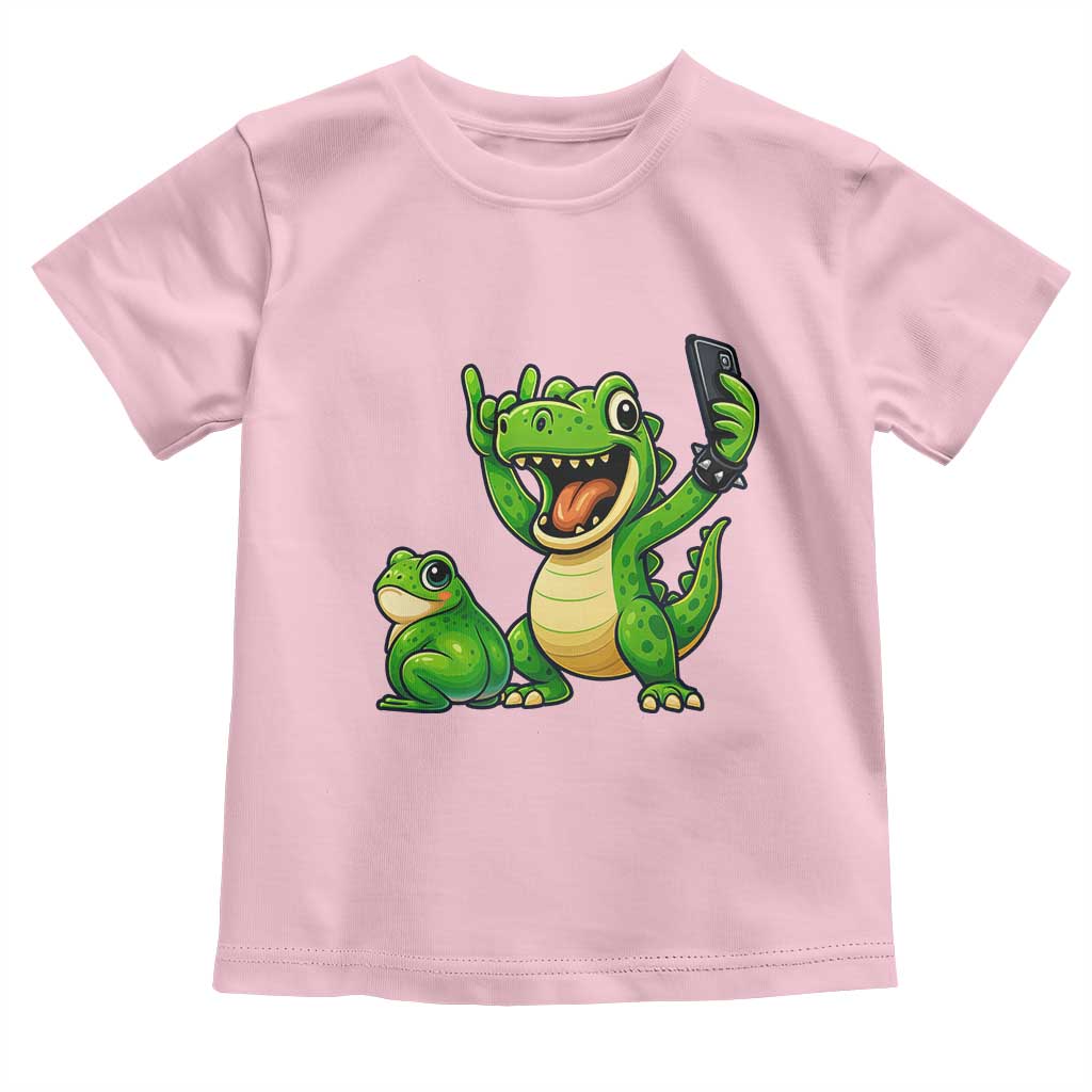 Funny Dinosaur Frog Selfie Toddler T Shirt Rock On Hand - Wonder Print Shop