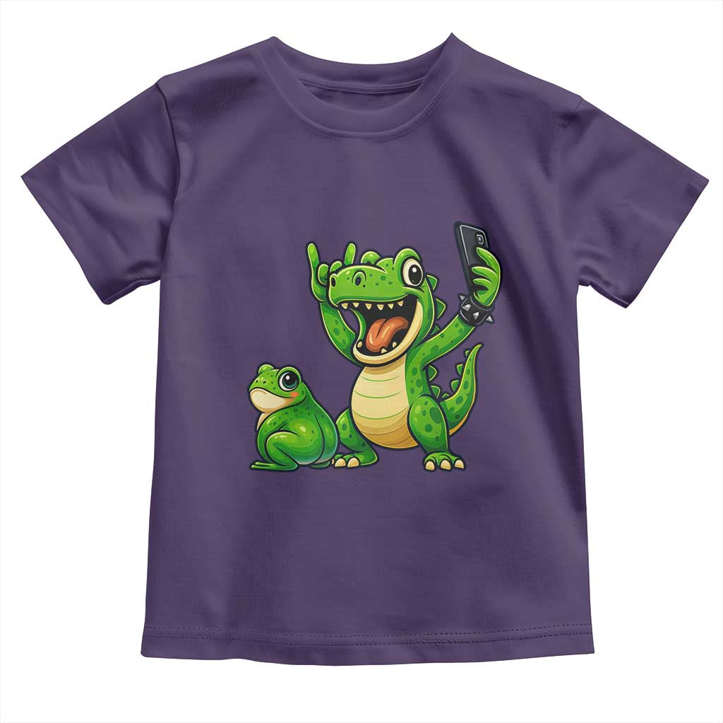 Funny Dinosaur Frog Selfie Toddler T Shirt Rock On Hand - Wonder Print Shop