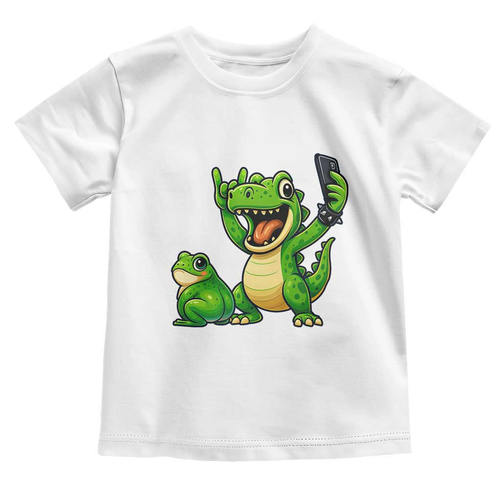 Funny Dinosaur Frog Selfie Toddler T Shirt Rock On Hand - Wonder Print Shop