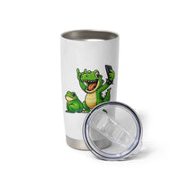 Funny Dinosaur Frog Selfie Tumbler Cup Rock On Hand