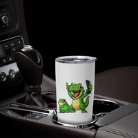 Funny Dinosaur Frog Selfie Tumbler Cup Rock On Hand