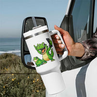 Funny Dinosaur Frog Selfie Tumbler With Handle Rock On Hand