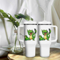 Funny Dinosaur Frog Selfie Tumbler With Handle Rock On Hand