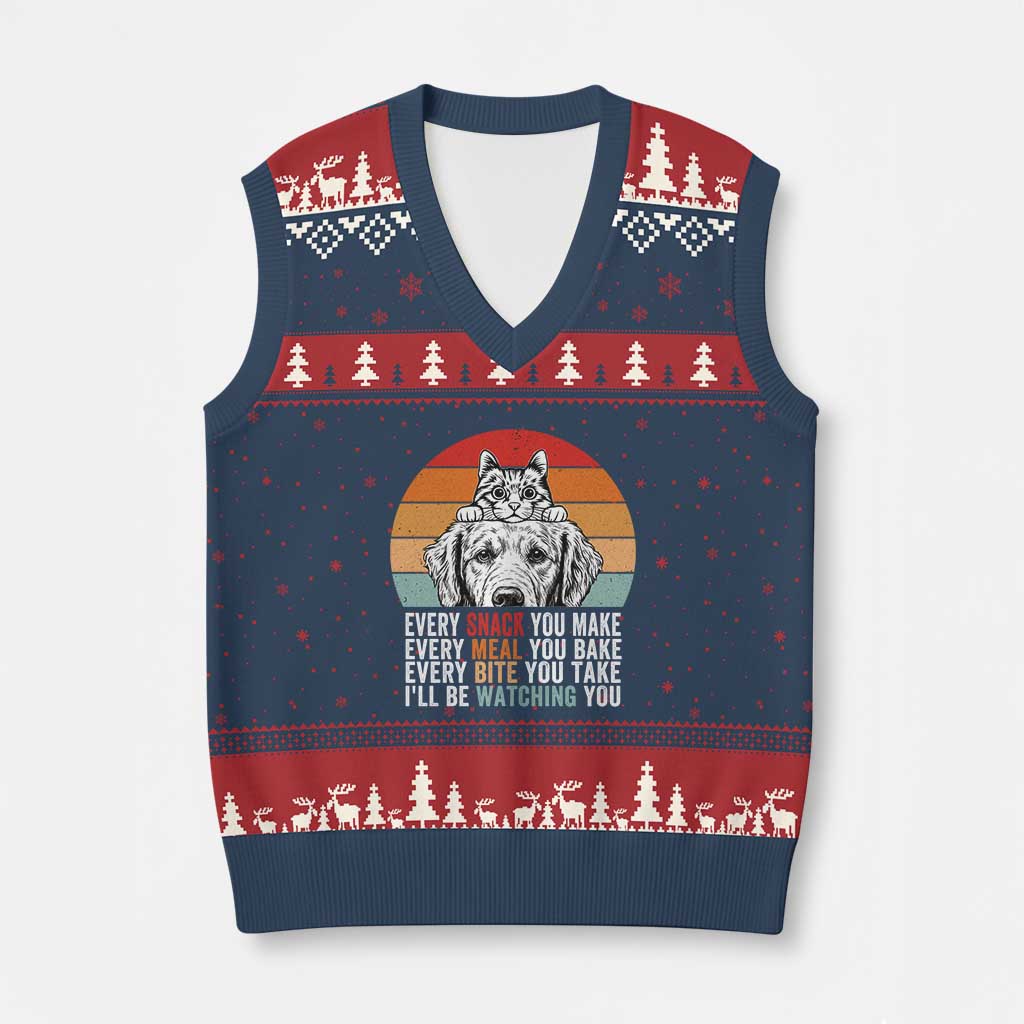 Every Snack You Make V-Neck Knit Sweater Vest Funny Dog Cat Lovers - Wonder Print Shop