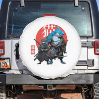 Samurai Cat Shark Spare Tire Cover Retro Japanese Animal Warrior Art - Wonder Print Shop