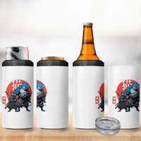 Samurai Cat Shark 4 in 1 Can Cooler Tumbler Retro Japanese Animal Warrior Art