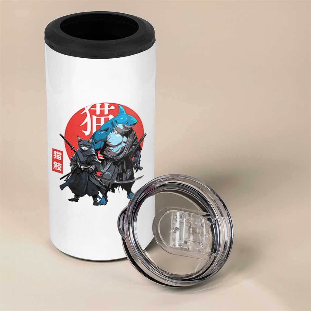 Samurai Cat Shark 4 in 1 Can Cooler Tumbler Retro Japanese Animal Warrior Art