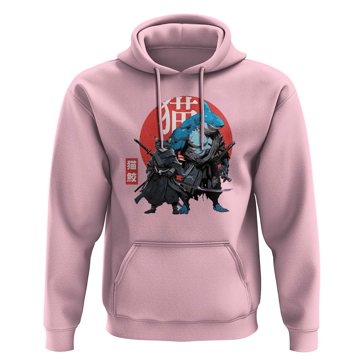 Samurai Cat Shark Hoodie Retro Japanese Animal Warrior Art - Wonder Print Shop