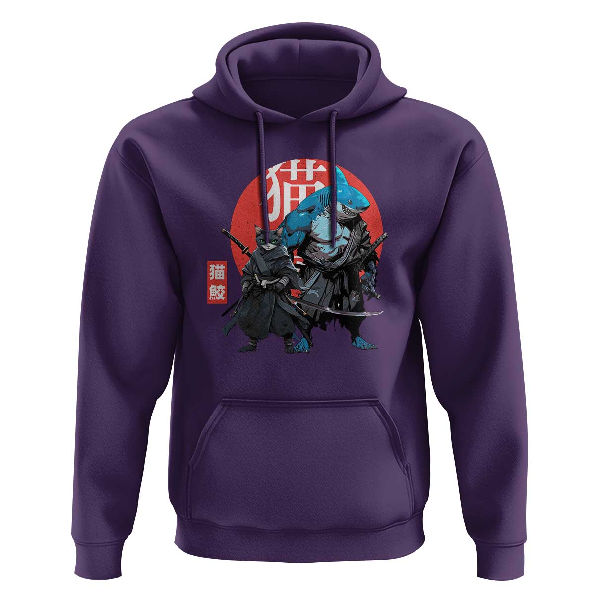 Samurai Cat Shark Hoodie Retro Japanese Animal Warrior Art - Wonder Print Shop