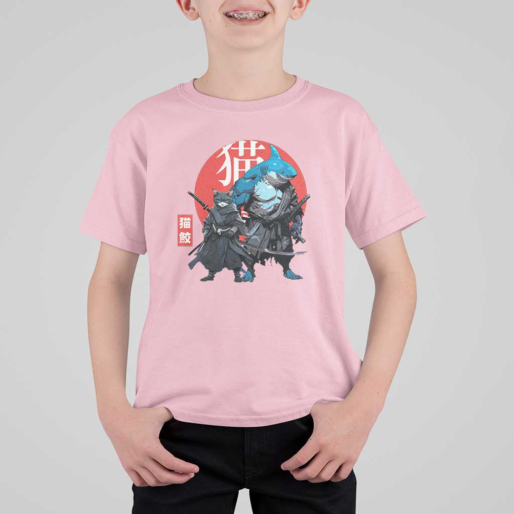 Samurai Cat Shark T Shirt For Kid Retro Japanese Animal Warrior Art - Wonder Print Shop