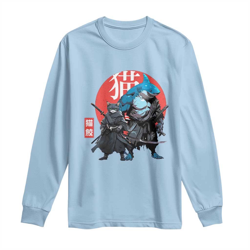 Samurai Cat Shark Long Sleeve Shirt Retro Japanese Animal Warrior Art - Wonder Print Shop